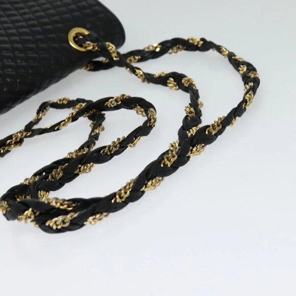 BALLY Quilted Chain Shoulder Bag Leather Black Gold Auth kk478 - Picture 8 of 16